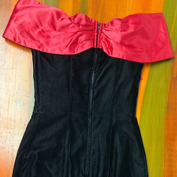 Gunne Sax Jessica McClintock Rare VTG Red Bow Strapless Velvet Bodice Holiday - Picture 4 of 10